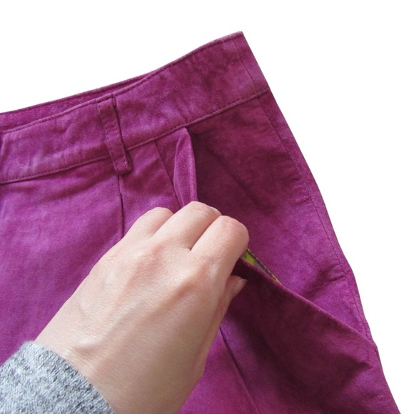 Matthew Williamson Macys Magenta Pink Suede Mini Skirt 8 Leather Buttons Flaw - Picture 7 of 9